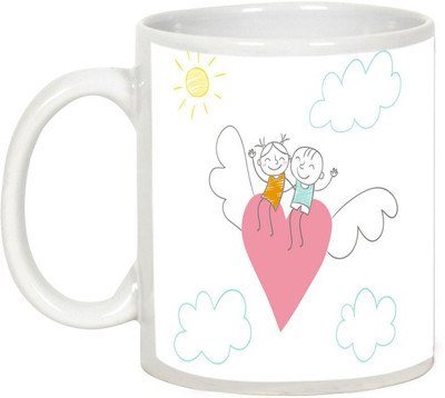 

AllUPrints Friendship Day Gifts - Two Friends Flying With Hearts Ceramic Mug(325 ml), White