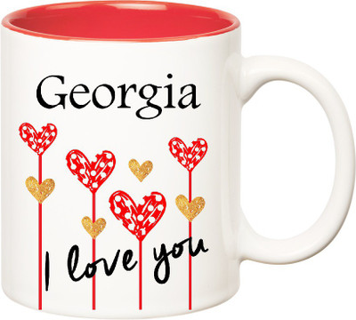 

Huppme I Love You Georgia Inner Red (350 ml) Ceramic Mug(350 ml), Red;white