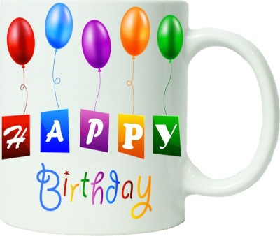 

Maison N Mode Happy Birth Day Ballon Mix Coffee Ceramic Mug(330 ml), Multicolor