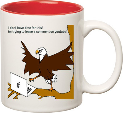 

Huppme YouTube Eagle Inner Red Ceramic Mug(350 ml), Red;white