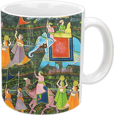 

Raj Laxmi Rajasthani Culture White Ceramic Mug(350 ml)