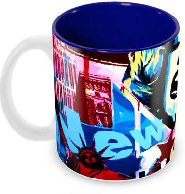 

Tuelip Beautiful Printed Pop Art Inner Blue For Tea And Coffee Ceramic Mug(350 ml), Multicolor