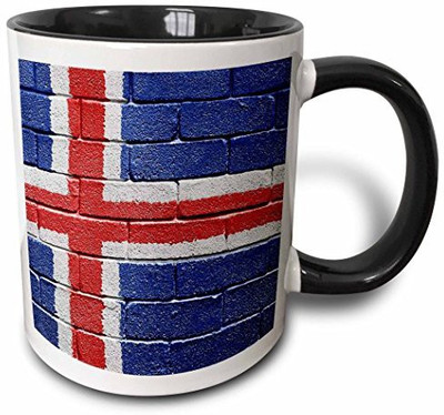 

3dRose mug_155245_4 National Flag of Iceland Painted Onto a Brick Wall Icelandic Two Tone Black, 11 oz, Black/White Ceramic Mug(60 ml), Multicolor