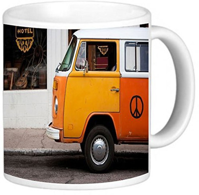 

Rikki Knight LLC Knight Photo Quality Ceramic Coffee, 11 oz, Vintage Orange Volkswagen Beetle Van Ceramic Mug(60 ml)