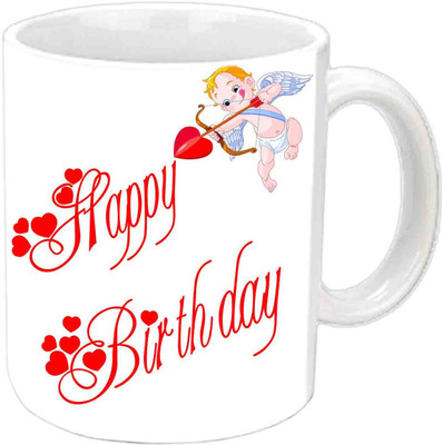 

Raj Laxmi Love Font of Happy Birthday White Ceramic Mug(3.5 ml)