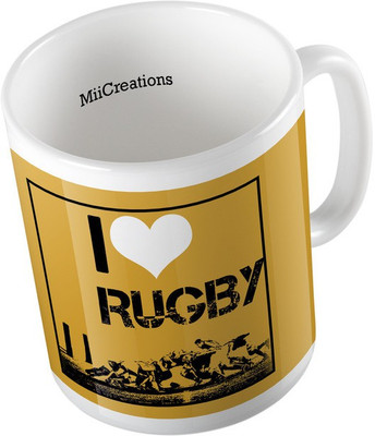 

MiiCreations Printed I Love Rugby Ceramic Mug(325 ml), Multicolor