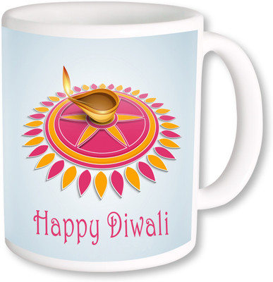 

PhotogiftsIndia Rangoli Diya With Happy Diwali Coffee Ceramic Mug(325 ml), Multicolor
