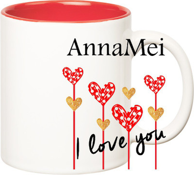 

Huppme I Love You Annamei Inner Red (350 ml) Ceramic Mug(350 ml), Red;white