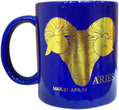 

Art-N-Soul Zodiac Sign Aries Beautiful Coffee Cup Ceramic Mug(350 ml), Blue;gold