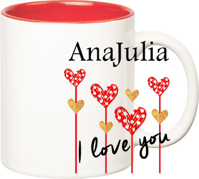 

Huppme I Love You Anajulia Inner Red (350 ml) Ceramic Mug(350 ml), Red;white