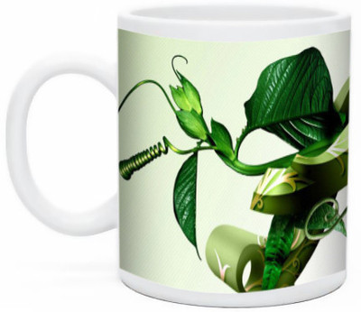 

Shopmillions Green Leaves Ceramic Mug(350 ml)