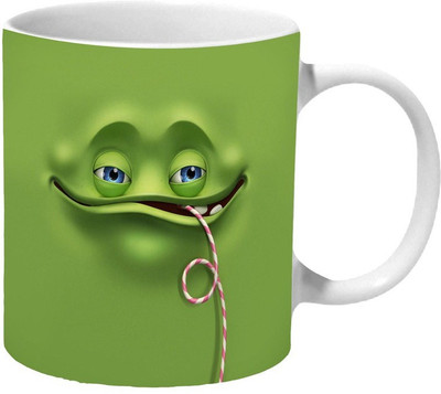 

Mooch Wale Cute Cool Green Monster Drinking Ceramic Mug(325 ml), Multicolor