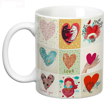 

Prithish Hearts In Sqaures Ceramic Mug(330 ml), Multicolor