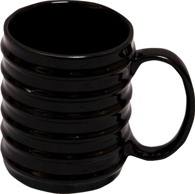 Earthern Blue EBMG05 Ceramic Mug(350 ml, Pack of 2), Black