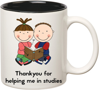 

HuppmeGift Studies Inner Black Ceramic Mug(350 ml), Black;white