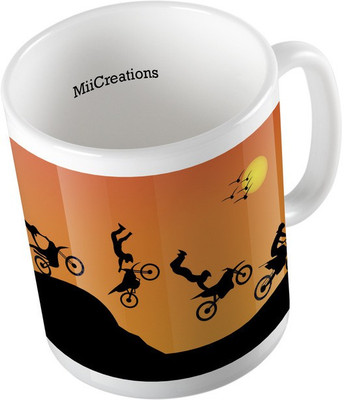 

MiiCreations Printed Dirt Biking Ceramic Mug(325 ml), Multicolor