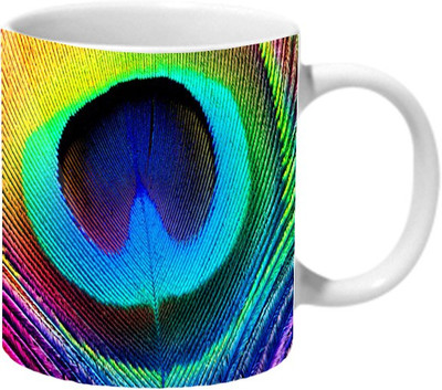 

Mooch Wale Peacock Feather Ceramic Mug(325 ml), Multicolor
