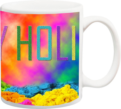 

ME&YOU Gift for Holi;colorful Happy Holy HD Printed Ceramic Mug(325 ml), Multicolor
