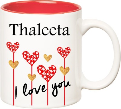 

Huppme I Love You Thaleeta Inner Red (350 ml) Ceramic Mug(350 ml), Red;white