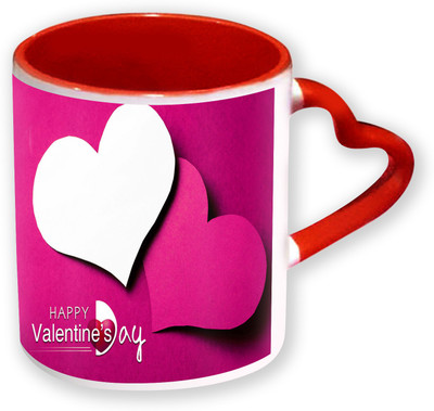 

Heyworlds Happy Valentine Day Gifts Heart Shape Red Color with Handle 28 Ceramic Mug(325 ml), Multicolor