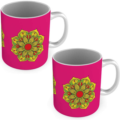 

Home India Yellow Flower Printed Fancy Pink Coffees Pair 563 Ceramic Mug(300 ml, Pack of 2)