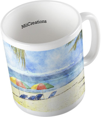 

MiiCreations Printed Goa Beach Painting Ceramic Mug(325 ml), Multicolor