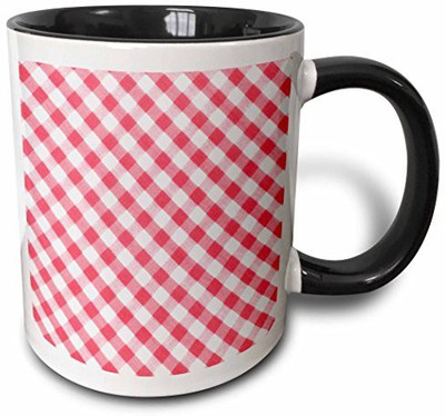 

3dRose Red and White Gingham Pattern Diagonal Checkered Checks Rustic Retro Country Cottage Dining Kitchen Two Tone Black, 11 oz, Black/White Ceramic Mug(60 ml)
