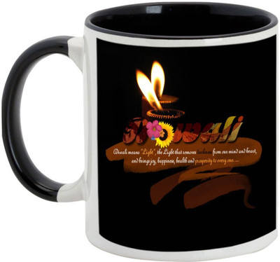

AllUPrints Diwali Gifts - Receive Rich Blessings On Deepawali Ceramic Mug(325 ml), Black