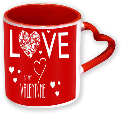 

Heyworlds Happy Valentine Day Gifts Heart Shape Red Color with Handle 45 Ceramic Mug(325 ml), Multicolor