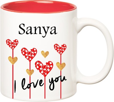 

Huppme I Love You Sanya Inner Red (350 ml) Ceramic Mug(350 ml), Red;white