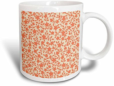 

3dRose Peach Floral Silhouette Flowers Ceramic, 15 oz, White Ceramic Mug(60 ml), Multicolor