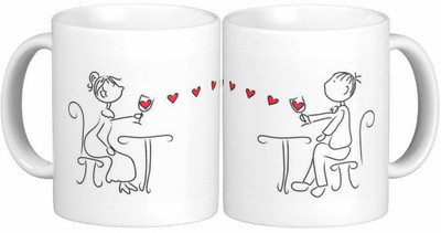 

Exoctic Silver Love Couple Anniversary 012 Ceramic Mug(300 ml, Pack of 2), Black;red;white