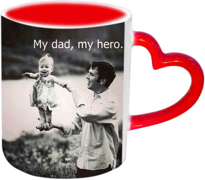 

Raj Laxmi My dad,My Hero Red Heart Handle Ceramic Mug(350 ml)