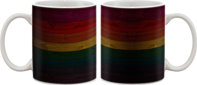 

Artifa Colored Wooden Texture Porcelain, Ceramic Mug(350 ml), Multicolor