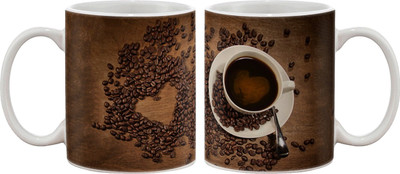 

Artifa Coffee Beans Heart Porcelain, Ceramic Mug(350 ml), Multicolor