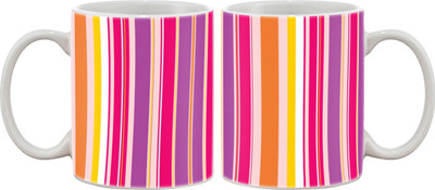 

Artifa Colourful Pink Stripes Porcelain, Ceramic Mug(350 ml), Multicolor