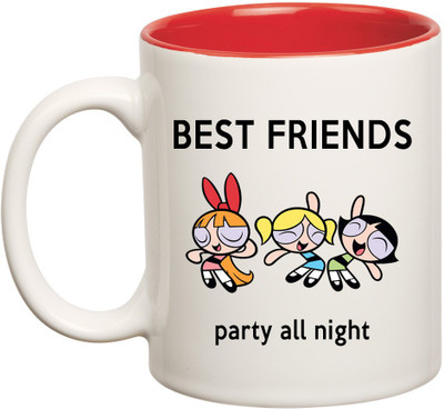 

HuppmeGift Party ALL Night Inner Red Ceramic Mug(350 ml), Red;white