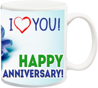 

ME&YOU Gift for Husband/Wife/Hubby/Wifey On Anniversary;I Love You With Blue Beautiful Flower Printed Ceramic Mug(325 ml), Multicolor