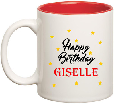

HuppmeGift Happy Birthday Giselle Inner Red Ceramic (350ml) Ceramic Mug(350 ml), Red;white