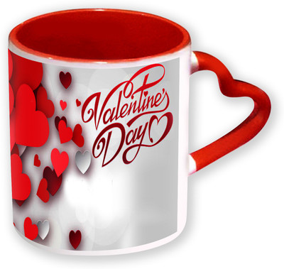 

Heyworlds Happy Valentine Day Gifts Heart Shape Red Color with Handle 03 Ceramic Mug(325 ml), Multicolor