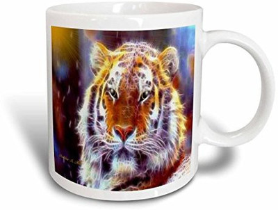 

3dRose Sovereign-Tiger Fractalius Art Ceramic, 15 oz, White Ceramic Mug(60 ml), Multicolor