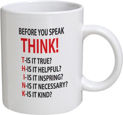 My Bestow Think ! - MyBestow White Plain Coffee Ceramic Ceramic Mug(320 ml), Multicolor