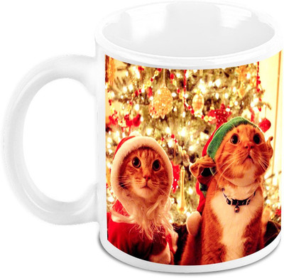 

Homesogood Kittens Celebrating Christmas Ceramic Mug(325 ml)