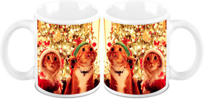 

Homesogood Kittens Celebrating Christmas Ceramic Mug(325 ml, Pack of 2)