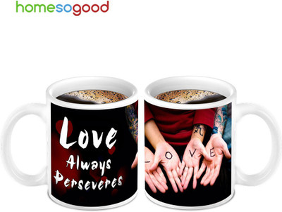 45% OFF on Homesogood Awesome Love Bonding (2s) Ceramic Mug(280 ml, Pack of 2)