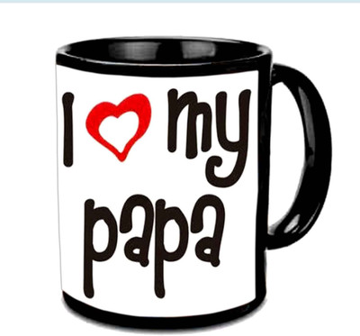 Raj Laxmi I Love My Papa Multicolor Ceramic Mug(350 ml), Black