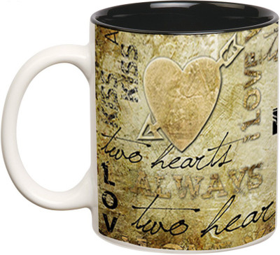 

Prithish Two Hearts Always Love Double Color Ceramic Mug(330 ml), Multicolor