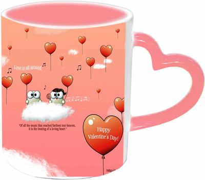 

Raj Laxmi Heart balloons pink handle valentine Ceramic Mug(350 ml)