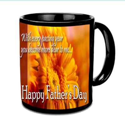 

Raj Laxmi Fathers Day Wishes With Beautiful Flower Design Multicolor Ceramic Mug(350 ml), Black