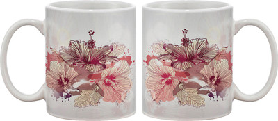 

Artifa Pink Flowers Porcelain, Ceramic Mug(350 ml), Multicolor